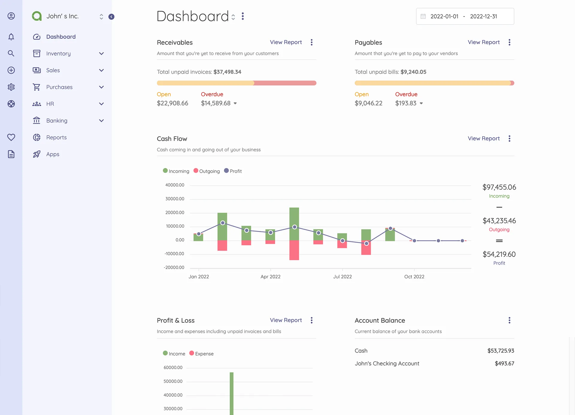 Akaunting dashboard — wide