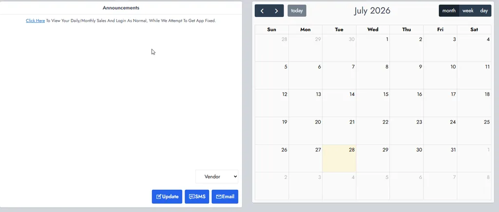 Announcements and calendar widgets