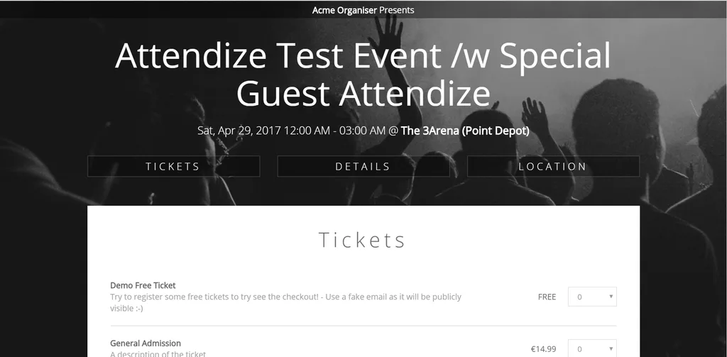Attendize public event page
