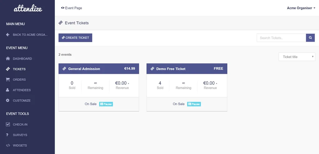 Attendize tickets management