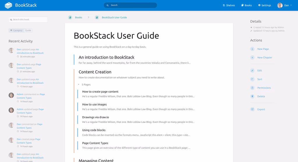  BookStack Dashboard Overview