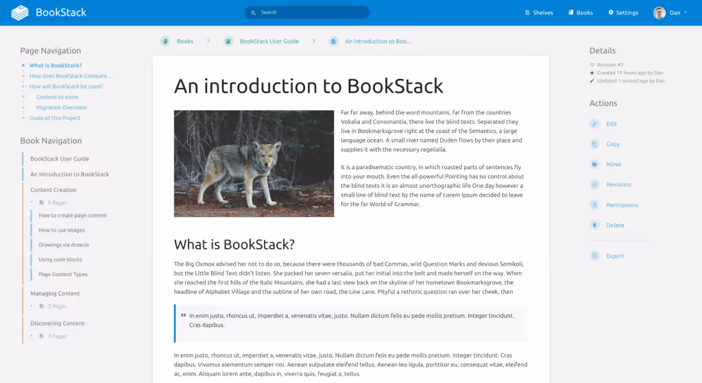  BookStack dashboard