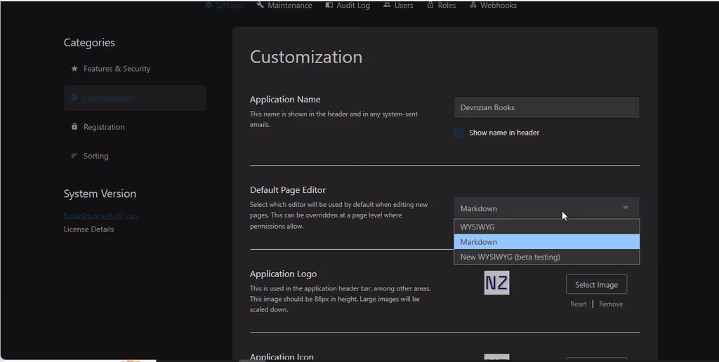 BookStack page editor