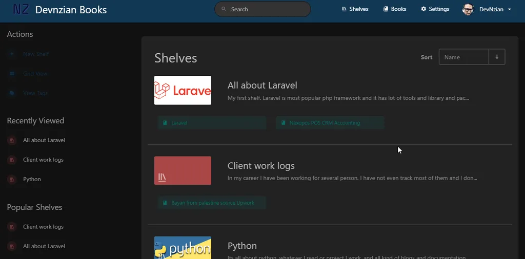 BookStack dashboard overview