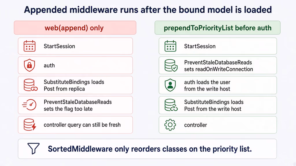  web(append) loads the bound Post before the flag; the priority list flips that order