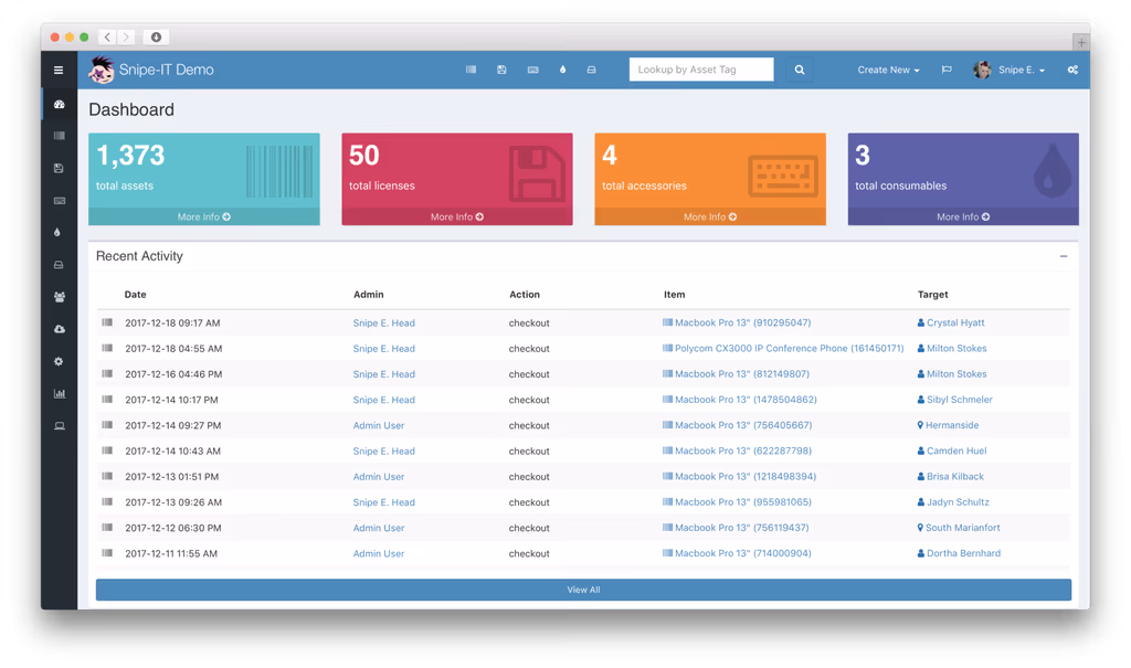  Snipe IT dashboard