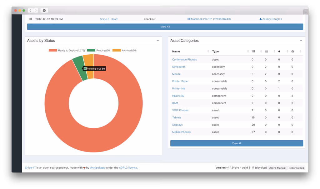  Snipe IT dashboard