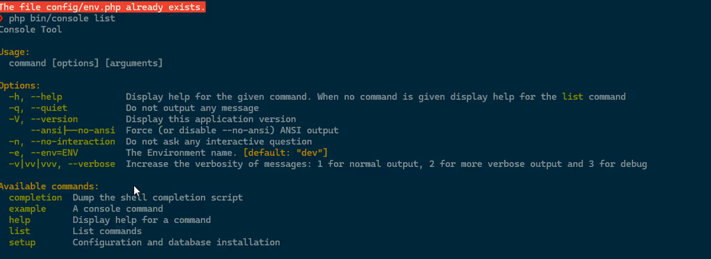 Slim 4 Skeleton — terminal command